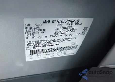 2015 Ford Explorer Xlt из США, поврежденный, VIN 1FM5K8D86FGA11479